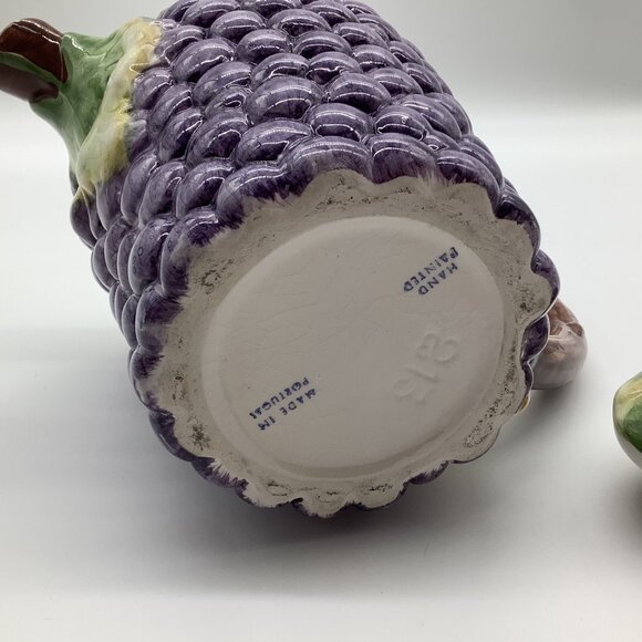 Majolica Vintage Grape Designed Pitcher, Made in Portugal Collectible Serveware - Picture 10 of 12